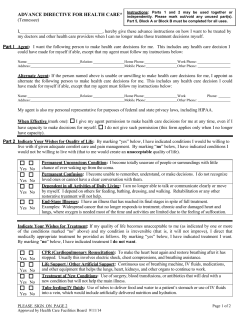 Advance Directive for Health Care - Tennessee End of Life Partnership