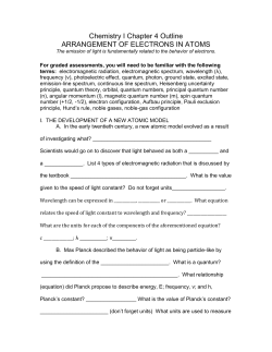 Chemistry I Chapter 4 Outline ARRANGEMENT OF ELECTRONS IN