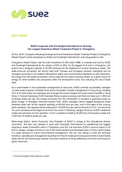 SUEZ Cooperate with Everbright International to Develop the