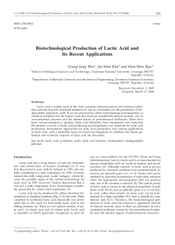Biotechnological Production of Lactic Acid and