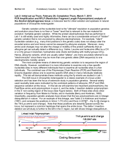 Lab 2: Initial set up Thurs. February 28, Completion Thurs