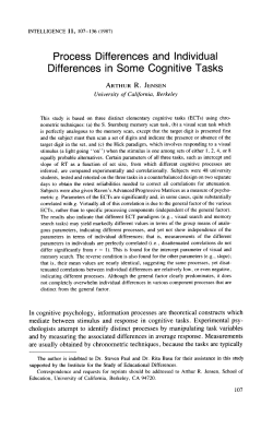 Process differences and individual differences in some cognitive tasks
