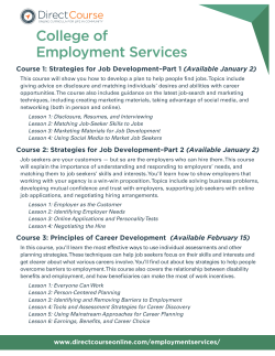 Course 1: Strategies for Job Development&ndash;Part 1 (Available January