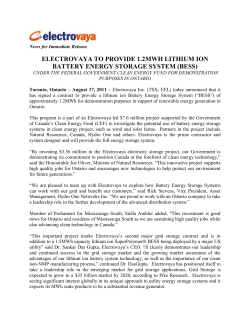 electrovaya to provide 1.2mwh lithium ion battery energy storage