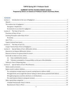 Lecture 1: Introduction to the Law of Negligence
