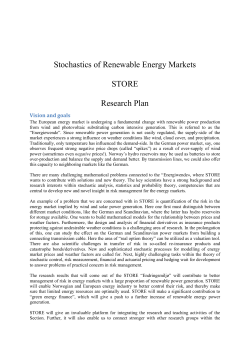 Stochastics of Renewable Energy Markets STORE Research