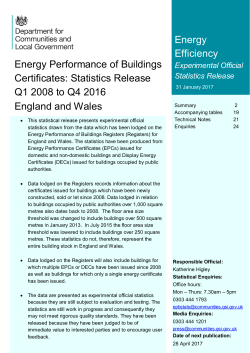 EPB Certificates Statistical Release April 2014