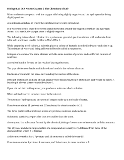 Biology Lab CCR Notes Chapter 2 The Chemistry of Life