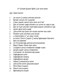 Sixth Grade Student Supply Wish List