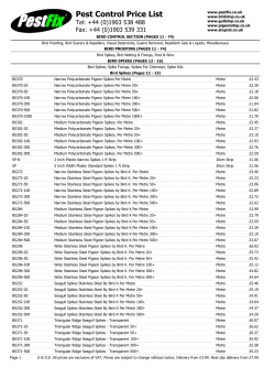 Pest Control Price List