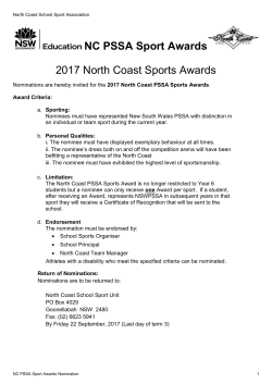 North Coast Primary School Sport Association Awards Nomination
