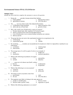 Environmental Science FINAL EXAM Review Answer Section