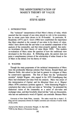 The Misinterpretation of Marx`s Theory of Value