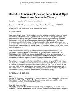 Coal Ash Concrete Blocks for Reduction of Algal Growth and