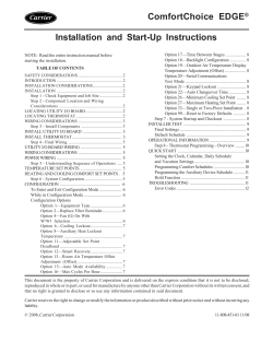 ComfortChoice Edge Installation and Startup