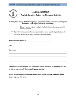 TCDSB FORM SIX End of Step 6 &ndash; Return to Physical