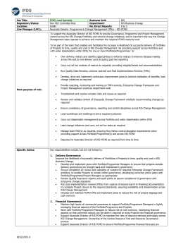 Job Title: PCMO Lead Specialist Business Unit: RIS Regulatory