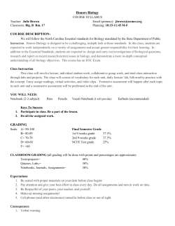 Honors Biology COURSE DESCRIPTION