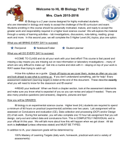 HL IB Biology Year 2! Mrs. Clark 2015-2016