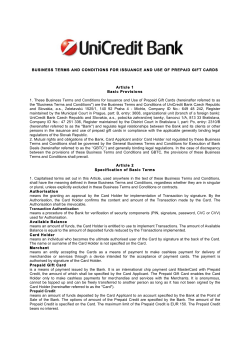 Business Terms and Conditions for the Issue and Use of Prepaid Gift