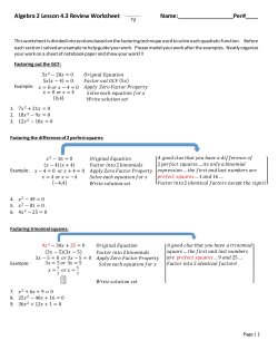 Algebra 2 Lesson 4.3 Review Worksheet Name: - MOC-FV