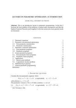 LECTURES ON PARAMETRIC OPTIMIZATION: AN