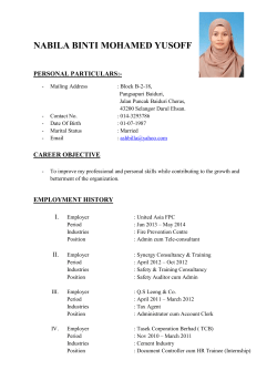 NABILA BINTI MOHAMED YUSOFF PERSONAL PARTICULARS