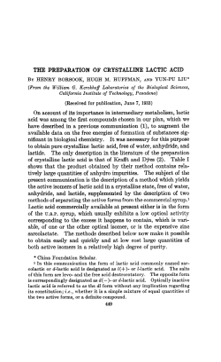 THE PREPARATION OF CRYSTALLINE LACTIC ACID On