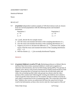ASSIGNMENT CHAPTER 9 Statistical Methods Name: MS 425