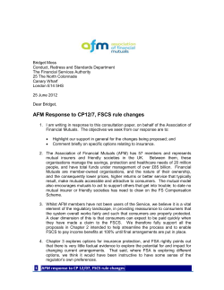AFM response to CP12/07, FSCS rule changes