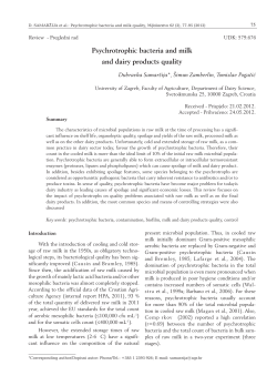 Psychrotrophic bacteria and milk and dairy products quality
