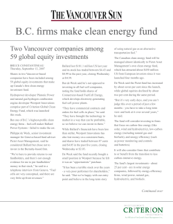 BC firms make clean energy fund