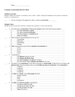 Constant Acceleration Review Sheet