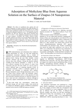 Adsorption of Methylene Blue from Aqueous Solution on the Surface
