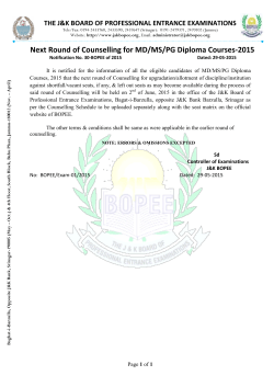 Next Round of Counselling for MD/MS/PG Diploma Courses-2015