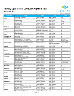 Primary Open House/Curriculum Night Schedule 2015-2016