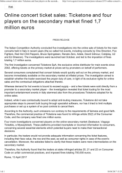 Ticketone and four players on the secondary market fined 1,7 million