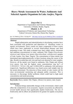 Heavy Metals Assessment In Water, Sediments And Selected