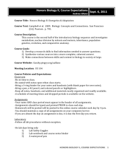 Honors Biology II, Course Expectations