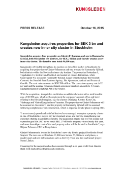 Kungsleden acquires properties for SEK 3 bn and creates new inner