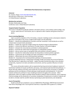 BSPM 581A2 Plant Biochemistry in Agriculture Instructor Dr. Franck