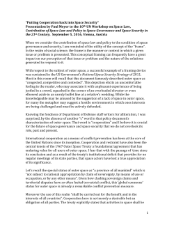 1 &ldquo;Putting Cooperation back into Space Security