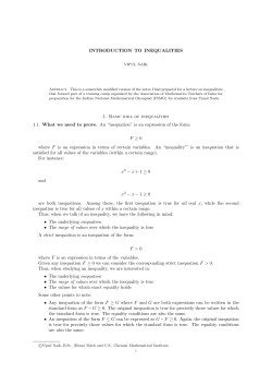 INTRODUCTION TO INEQUALITIES 1. Basic idea of inequalities 1.1