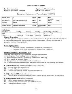 Ecology and Management of Plant pathogens