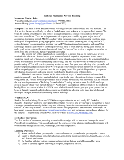 Berkeley Premedical Advisor Training Syllabus