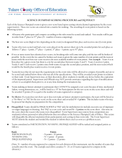 SCIENCE OLYMPIAD SCORING PROCEDURE and DQ POLICY