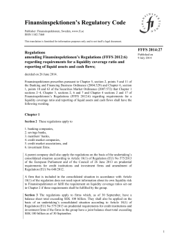 (FFFS 2012:6) regarding requirements for a liquidity coverage ratio