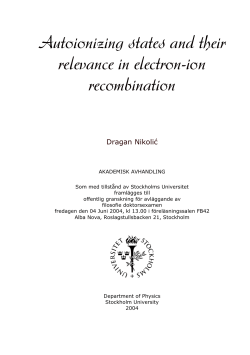 D. Nikolic, Autoionizing states and their relevance in electron