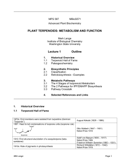 PLANT TERPENOIDS: METABOLISM AND FUNCTION Lecture 1