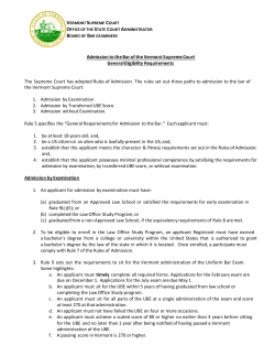 Admission to the Bar of the Vermont Supreme